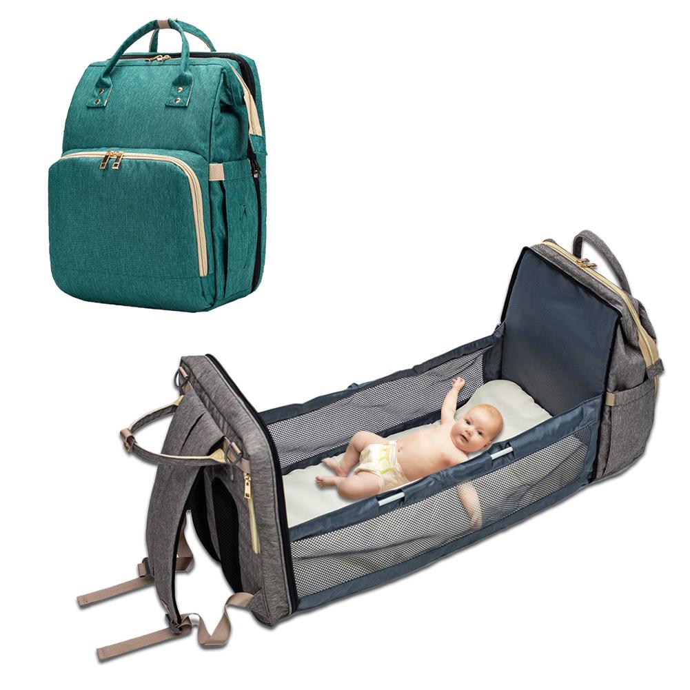 3-in-1 Expandable Diaper Backpack with Portable Bassinet & USB