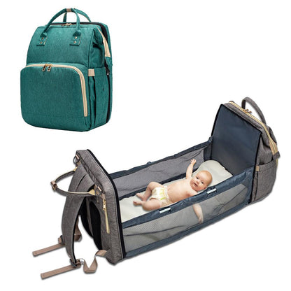 3-in-1 Expandable Diaper Backpack with Portable Bassinet & USB