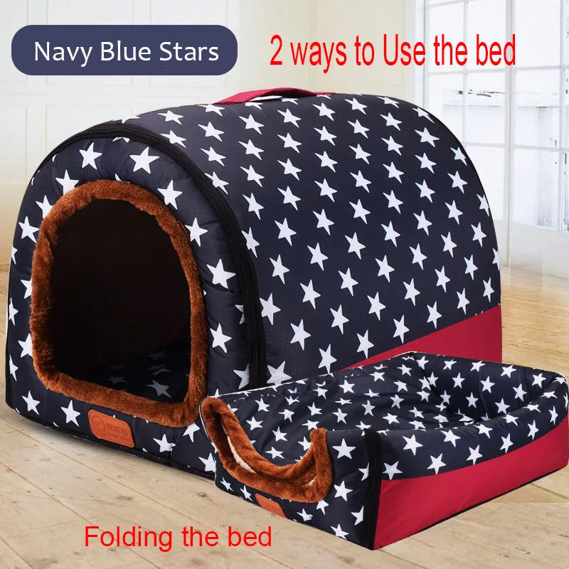 Warm Foldable Pet Bed – Coral Fleece Dog & Cat Sofa with Removable Cover