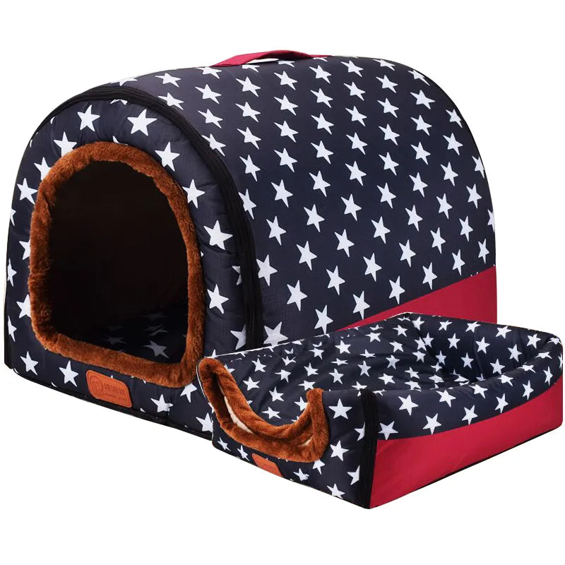 Warm Foldable Pet Bed – Coral Fleece Dog & Cat Sofa with Removable Cover