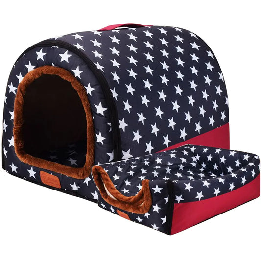 Warm Foldable Pet Bed – Coral Fleece Dog & Cat Sofa with Removable Cover