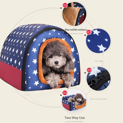 Warm Foldable Pet Bed – Coral Fleece Dog & Cat Sofa with Removable Cover