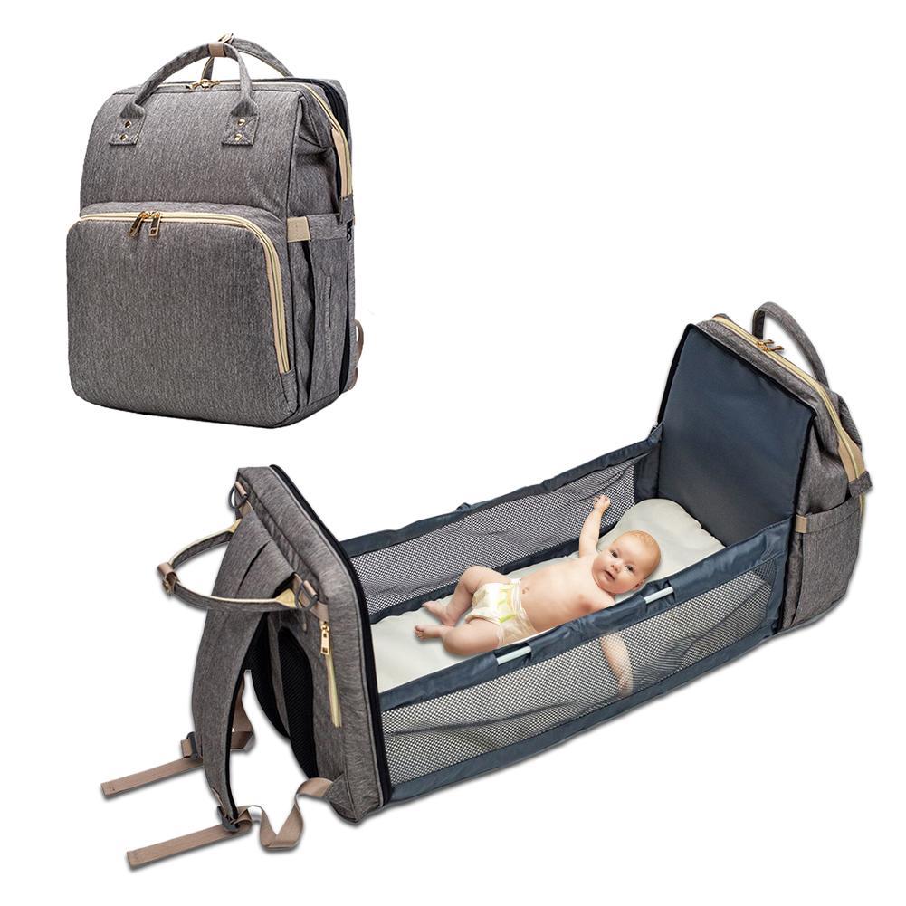 3-in-1 Expandable Diaper Backpack with Portable Bassinet & USB