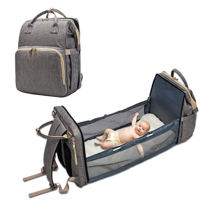 3-in-1 Expandable Diaper Backpack with Portable Bassinet & USB