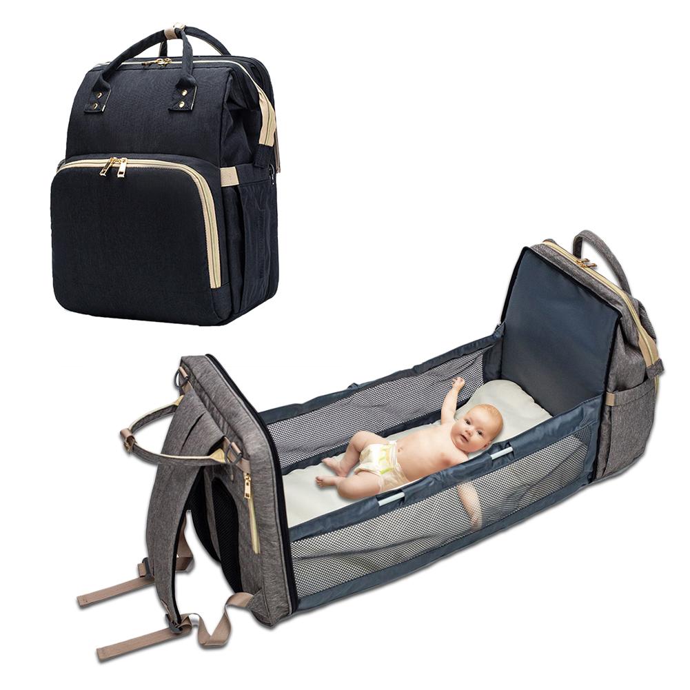3-in-1 Expandable Diaper Backpack with Portable Bassinet & USB