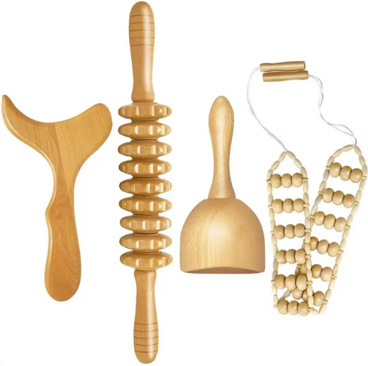 Wooden Anti-Cellulite Hand Massage Roller Set
